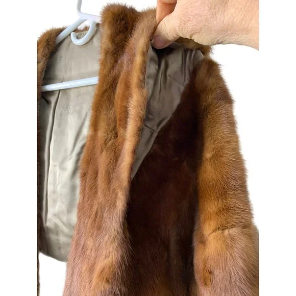 Collared Shawl Mink Vintage Mahogany Stole Shawl Wrap Topper Lined EUC 6644 - Picture 6 of 11